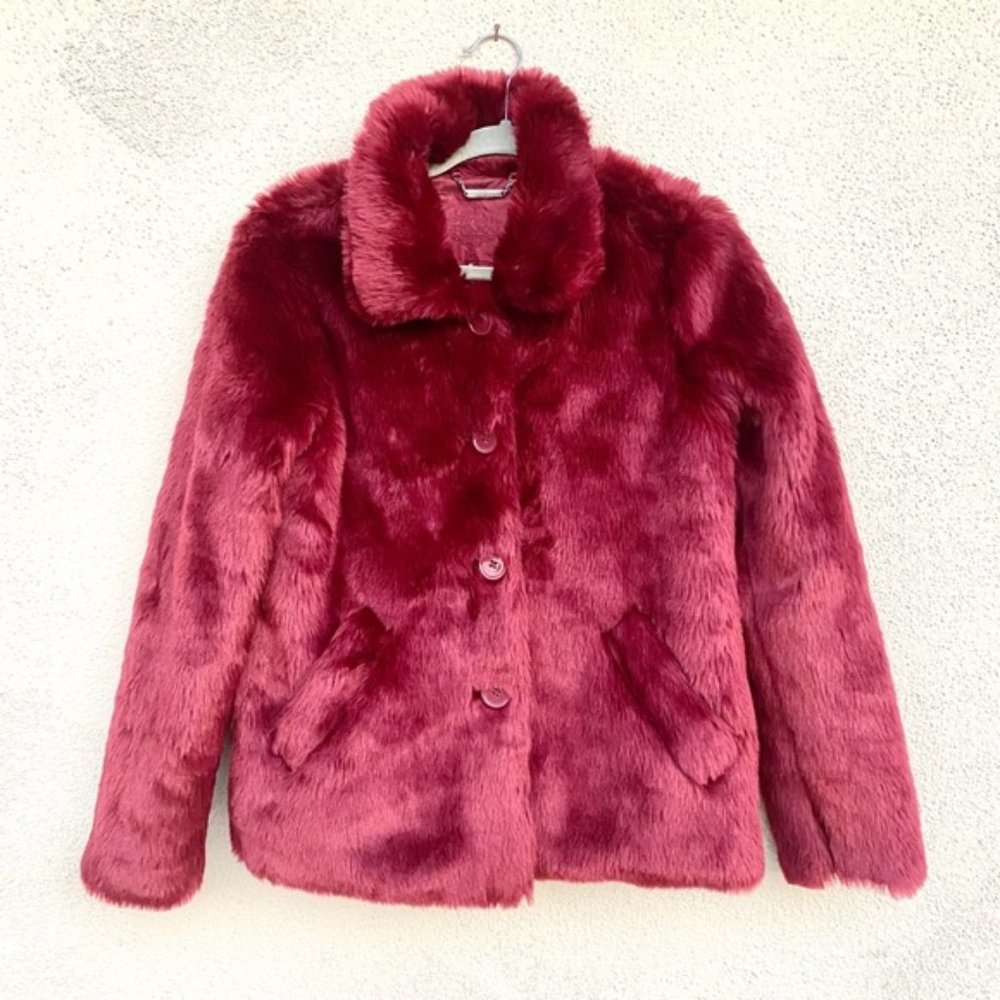 JOUJOU faux fur teddy bear COAT jacket red pockets